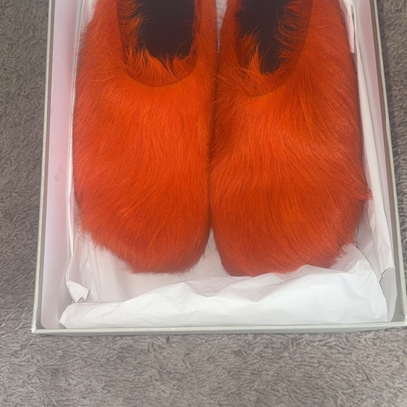 Marni Vibrant Orange Faux Fur Flats